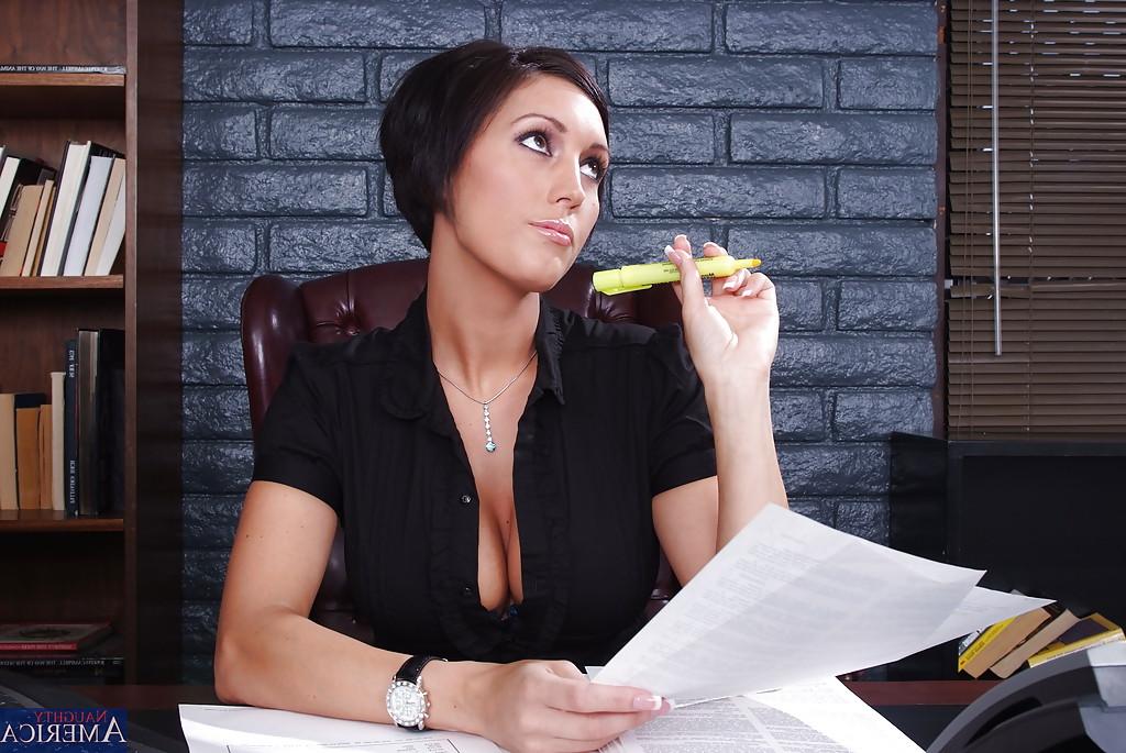 16P Stunning office lady in nylons undressing and posing on her desk