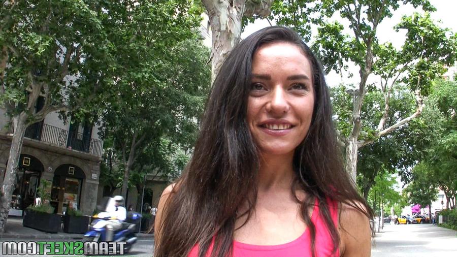14P Skinny teen chick Nataly Gold flashing flat chest outdoors for money