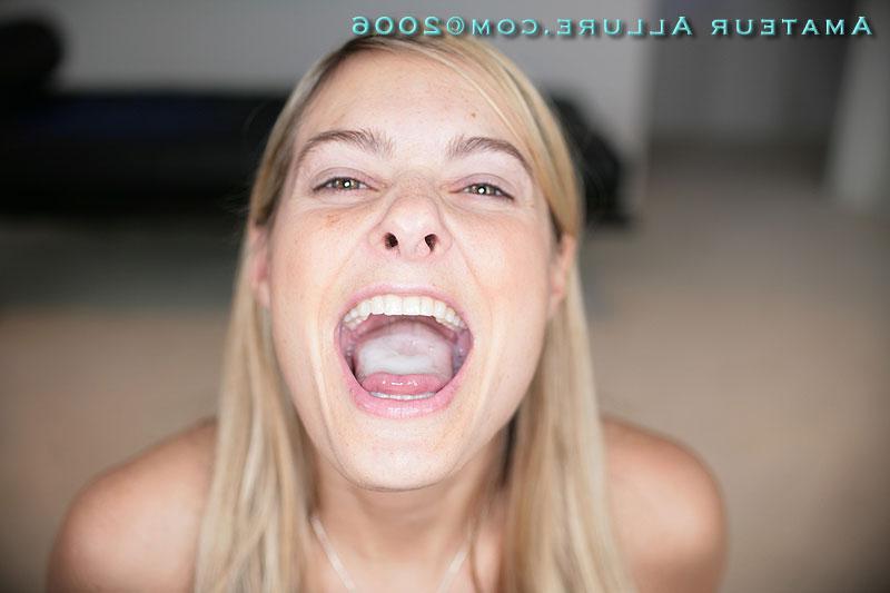 16P Blonde cocksucker Alanna swallows a cumshot pov