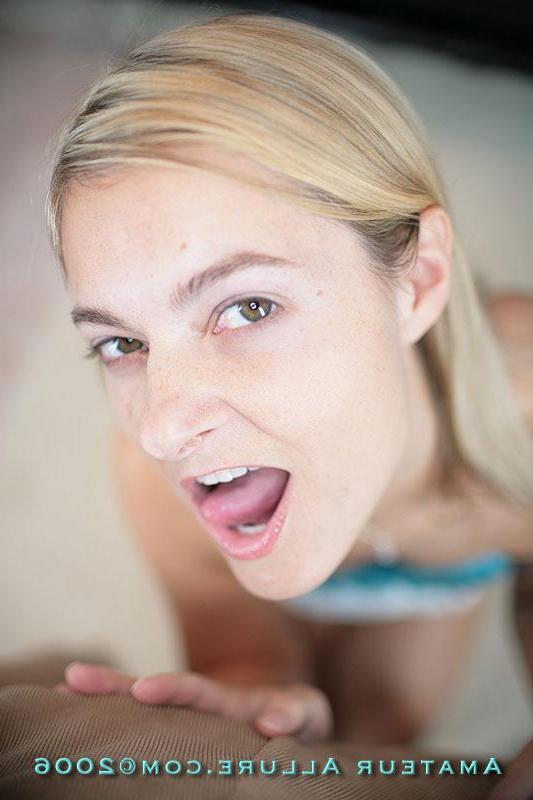 16P Blonde cocksucker Alanna swallows a cumshot pov