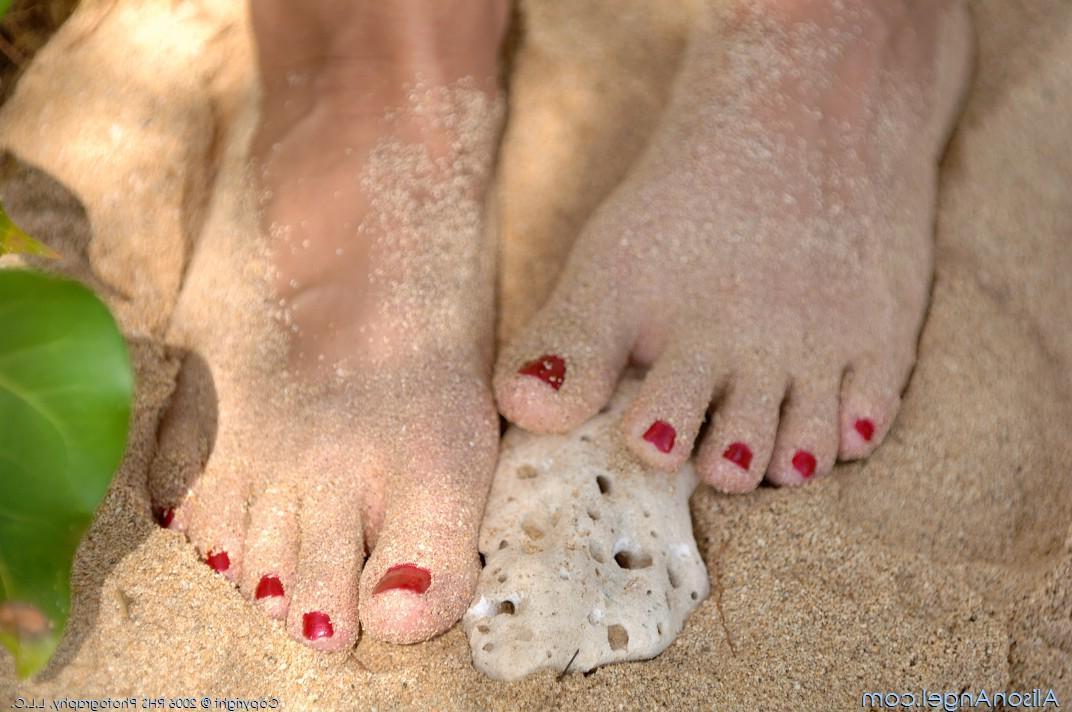 16P Pics of teen babe Alison Angel slipping out of her bikini on a beach