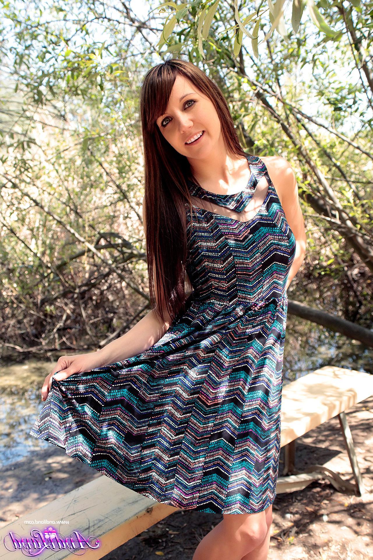 15P Andi Land shows you what's under her dress at the pond
