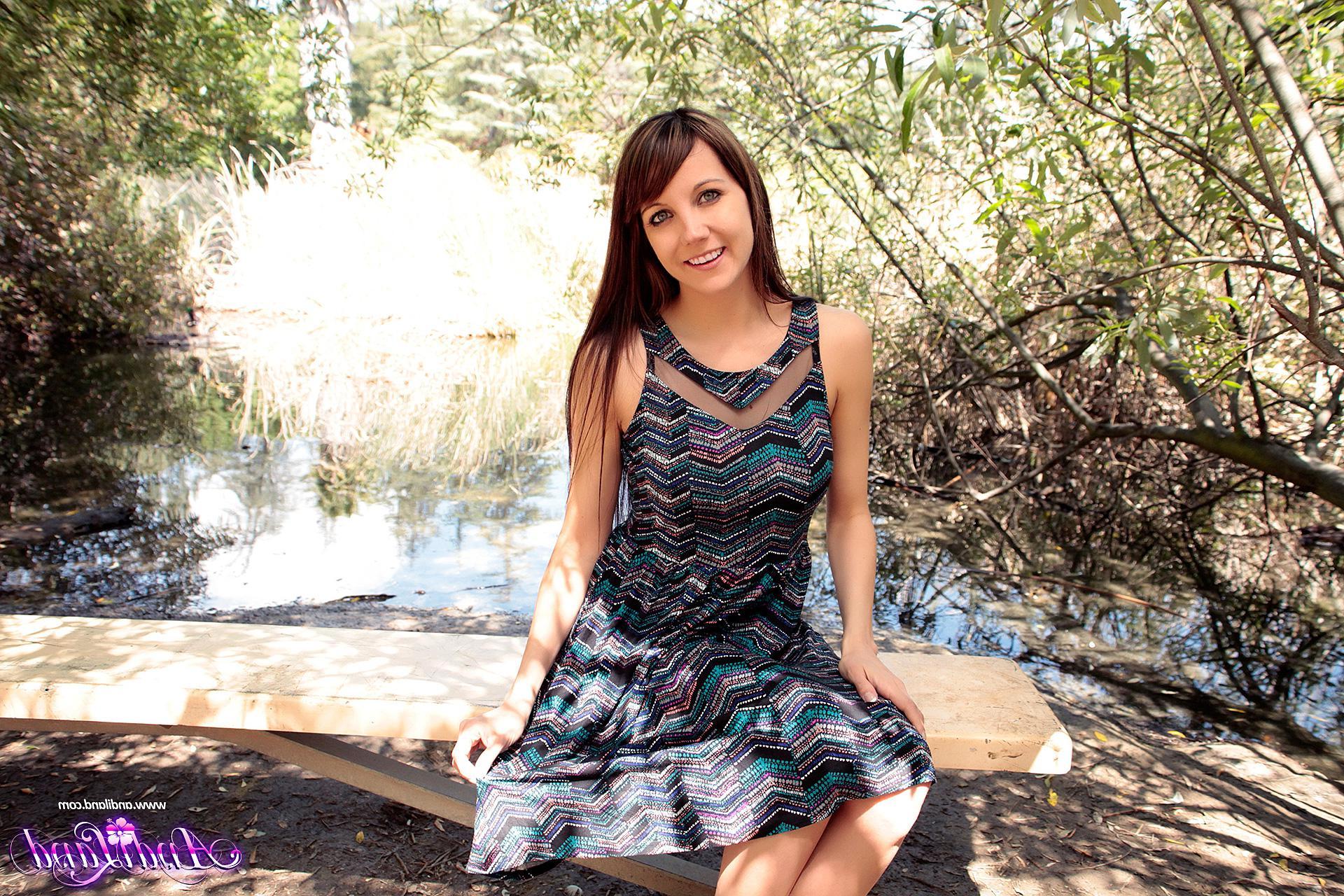 15P Andi Land shows you what's under her dress at the pond