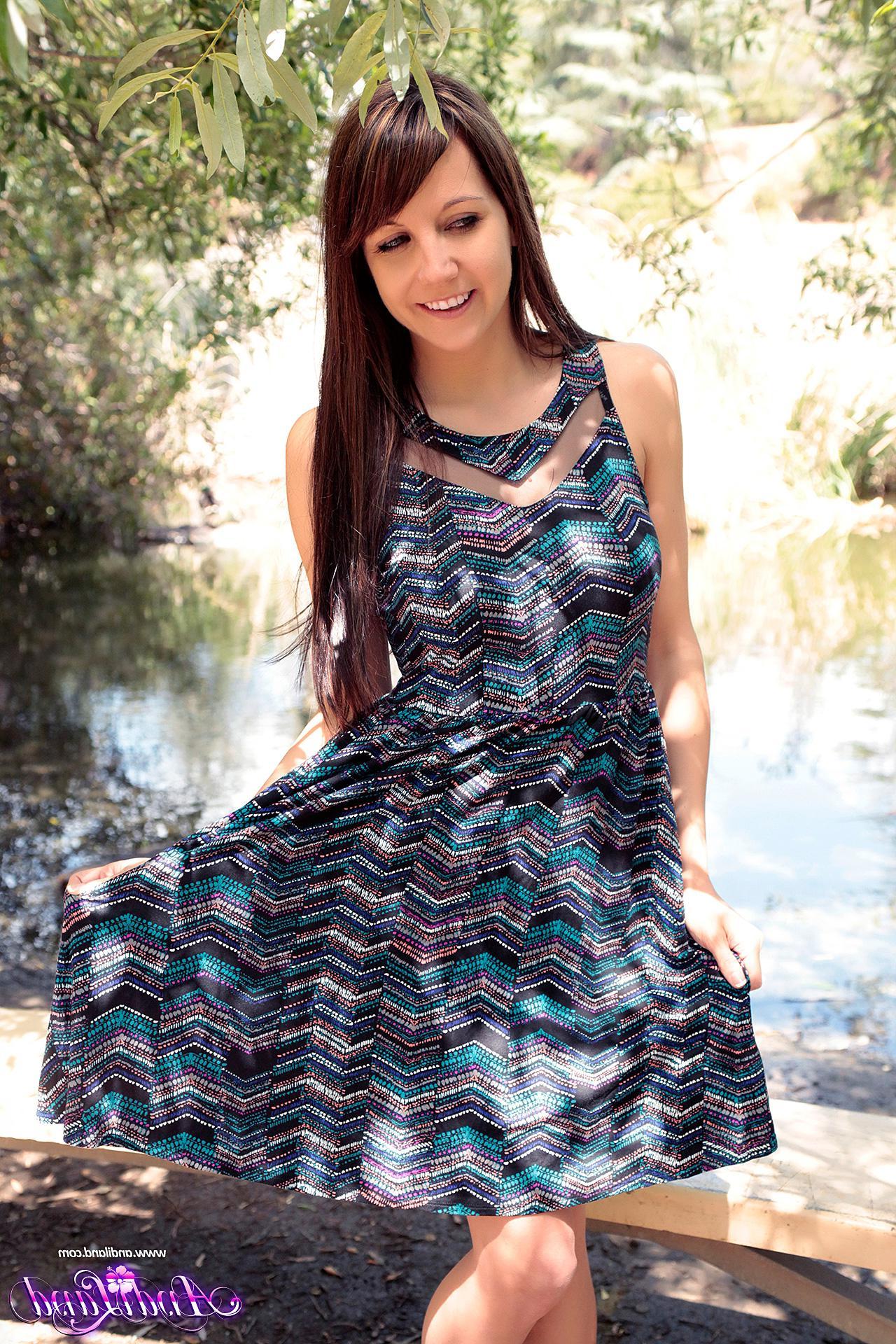15P Andi Land shows you what's under her dress at the pond