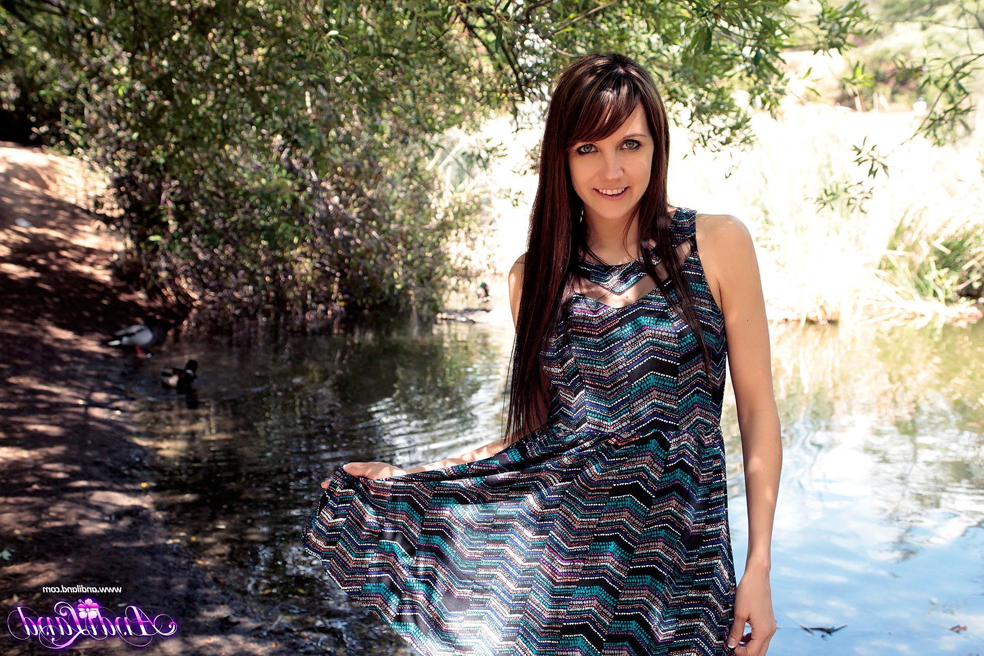 15P Andi Land shows you what's under her dress at the pond
