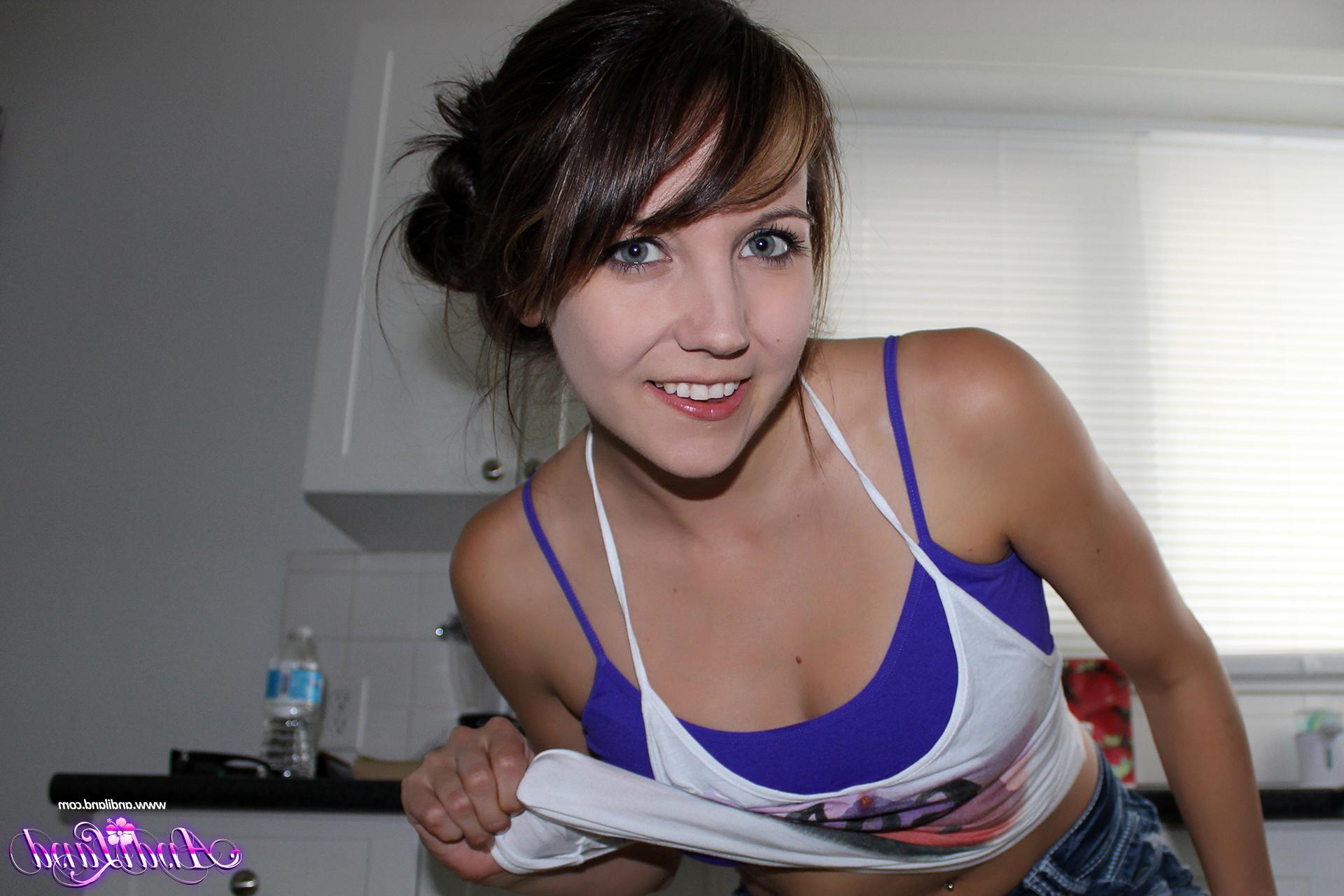 15P Andi Land gets naughty on the kitchen floor with her fruit