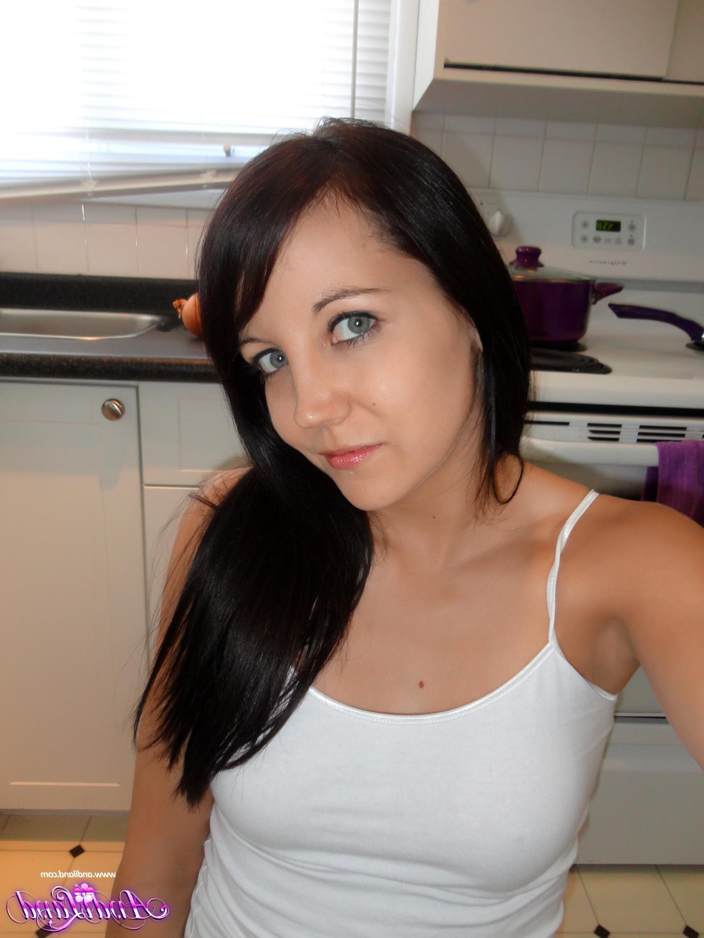 15P Brunette teen Andi gets a little horny cooking pasta