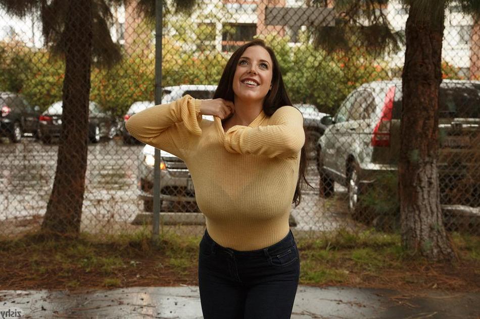 8P Busty coed Angela White teases in her sexy sweater
