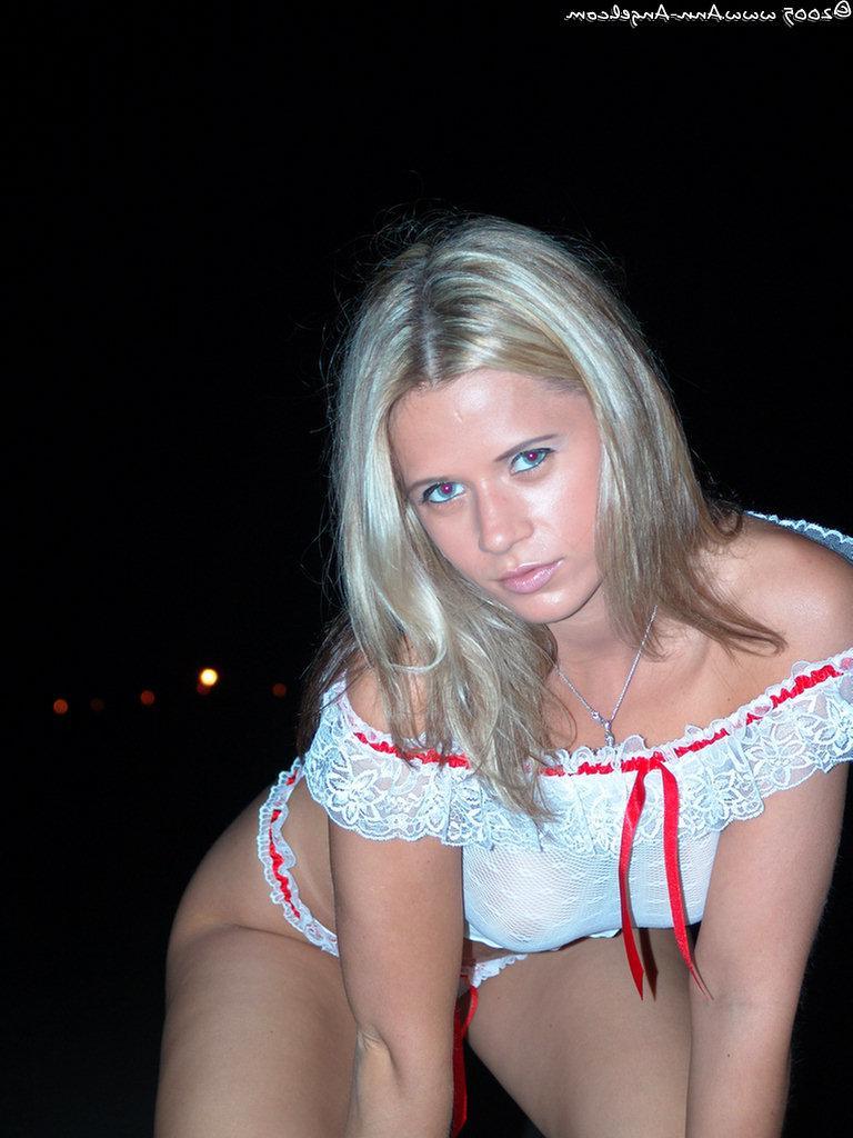 14P Pictures of Ann Angel being naughty outside in white sheer lingerie