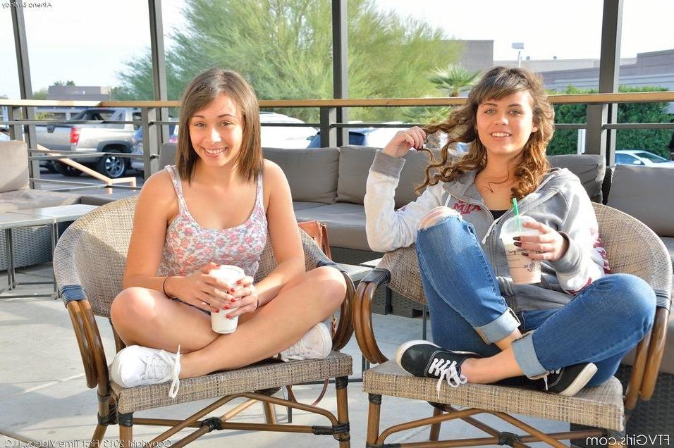 16P Athena and Mindy strip each other completely naked outside