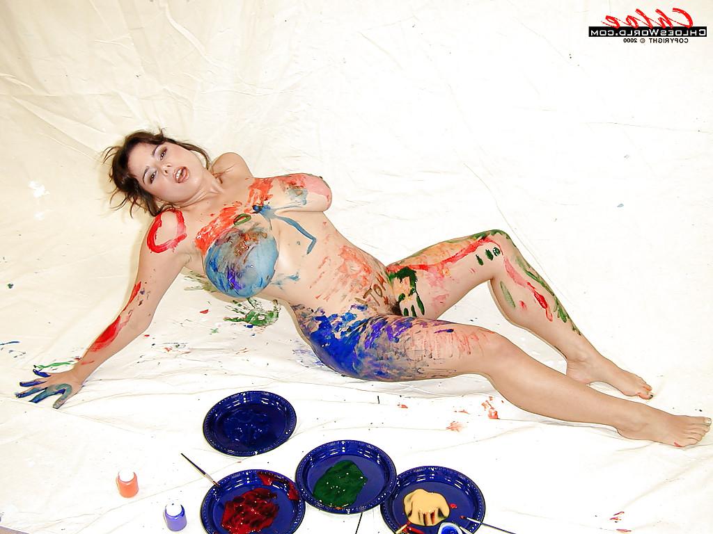 16P French MILF Chloe Vevrier covering huge boobs and ass with body paint
