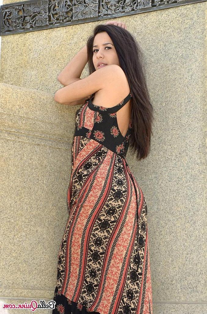 12P Brunette teen Bella teases in her dress on the steps