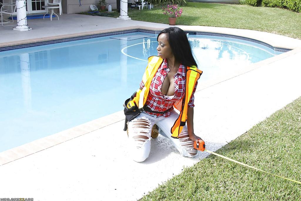 16P Ebony big titted babe Codi Bryant gets a hard cock by the pool