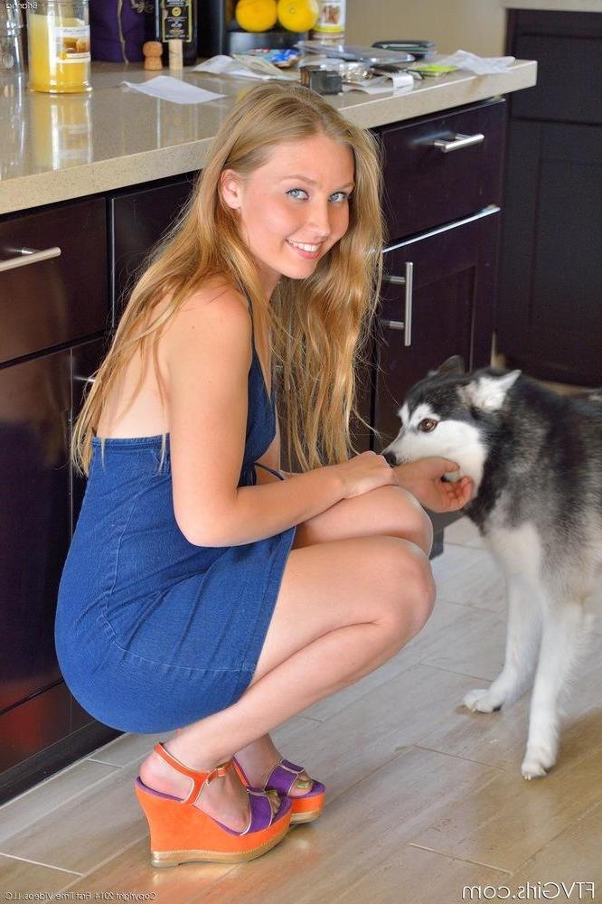15P Beautiful blonde girl Brianna lifts her dress to pleasure her tight pussy