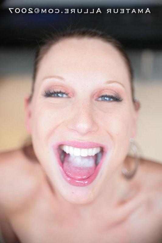 16P Pictures of busty brunette girl Candace sucking on a hard cock