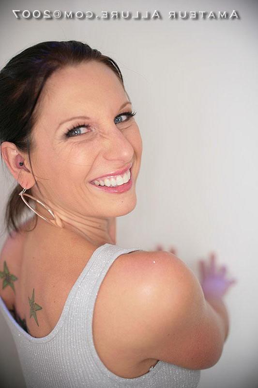 16P Pictures of busty brunette girl Candace sucking on a hard cock