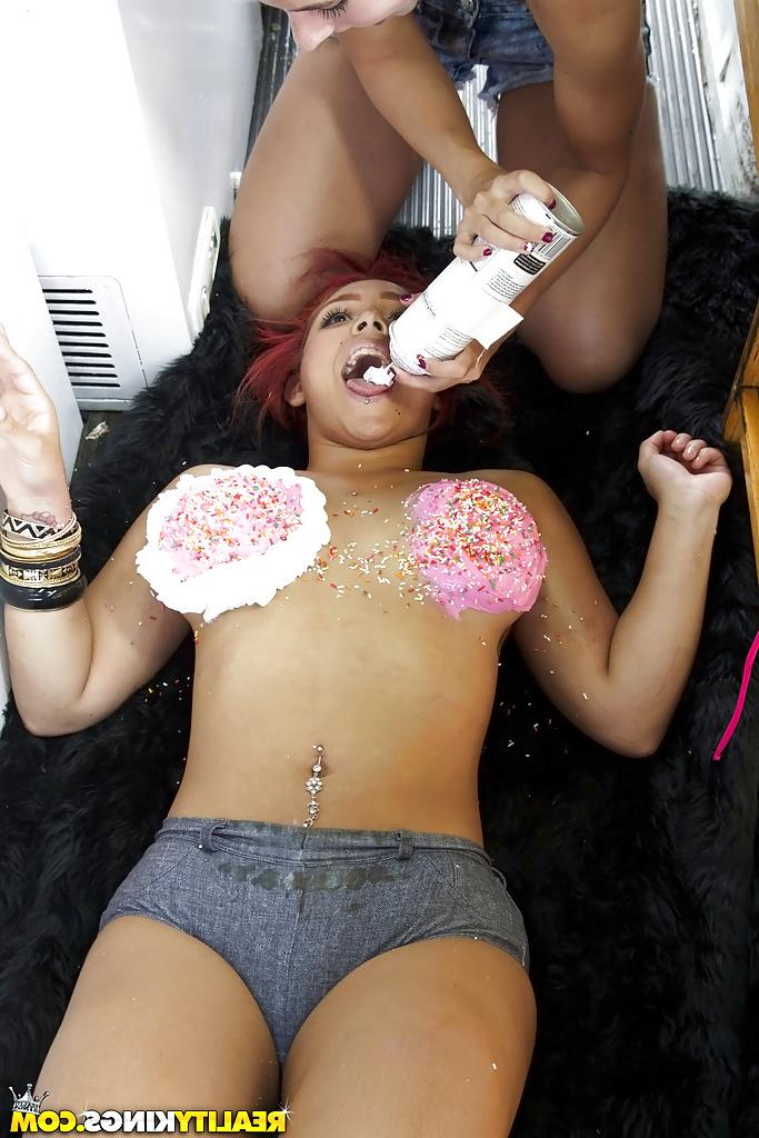 16P Latina lesbians Dylan Daniels and Stacey Levine having food sex