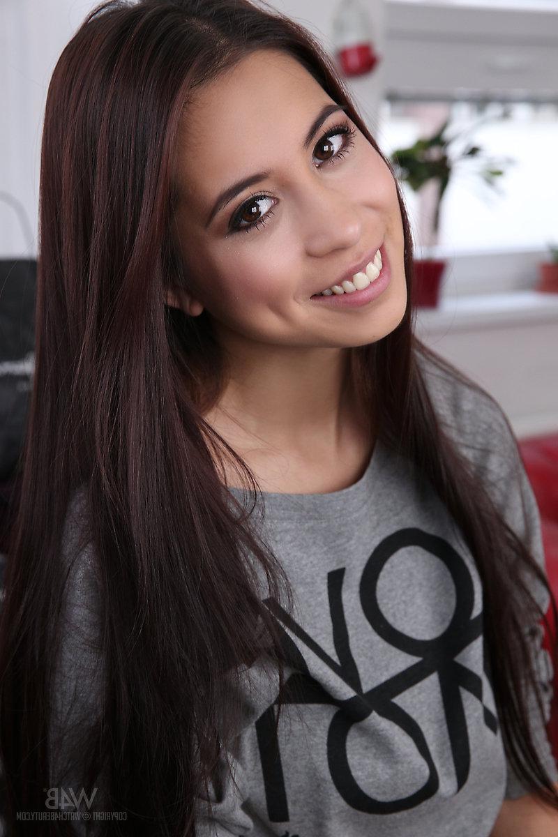 16P Brunette girl Christy Charming masturbates with her blue vibrator