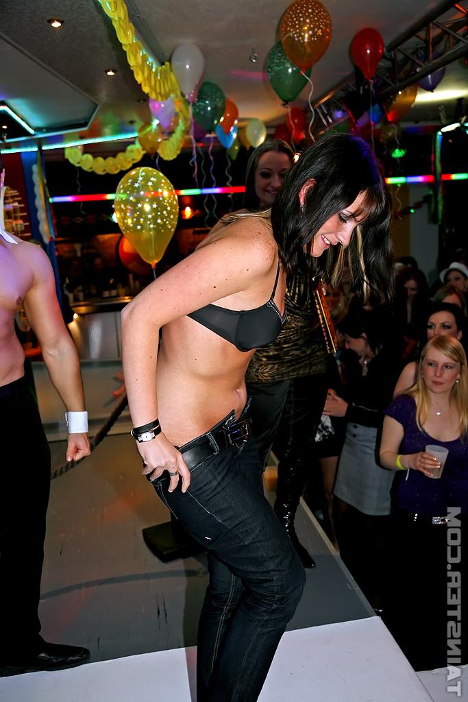 16P Naughty amateur chicks stripping off their clothes at the party