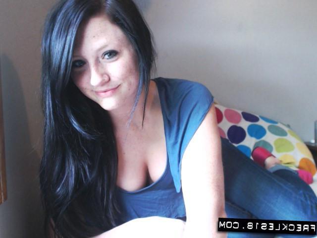 12P Hot girl Freckles 18 slides down her blue jeans to tease in her panties