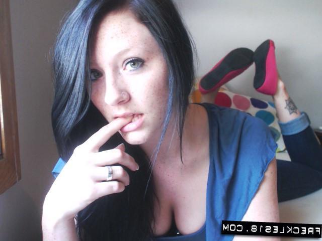12P Hot girl Freckles 18 slides down her blue jeans to tease in her panties