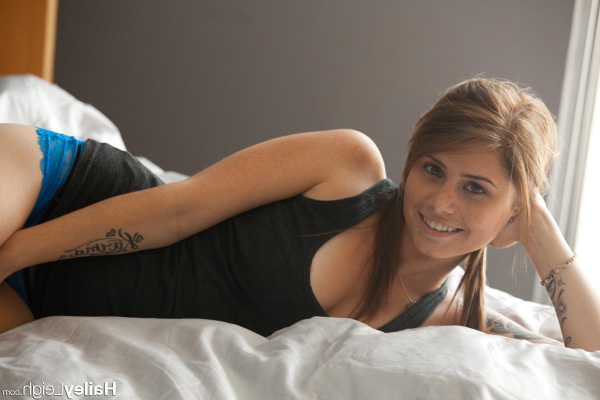 15P Brunette teen Hailey Leigh gives you a sexy tease in her blue underwear