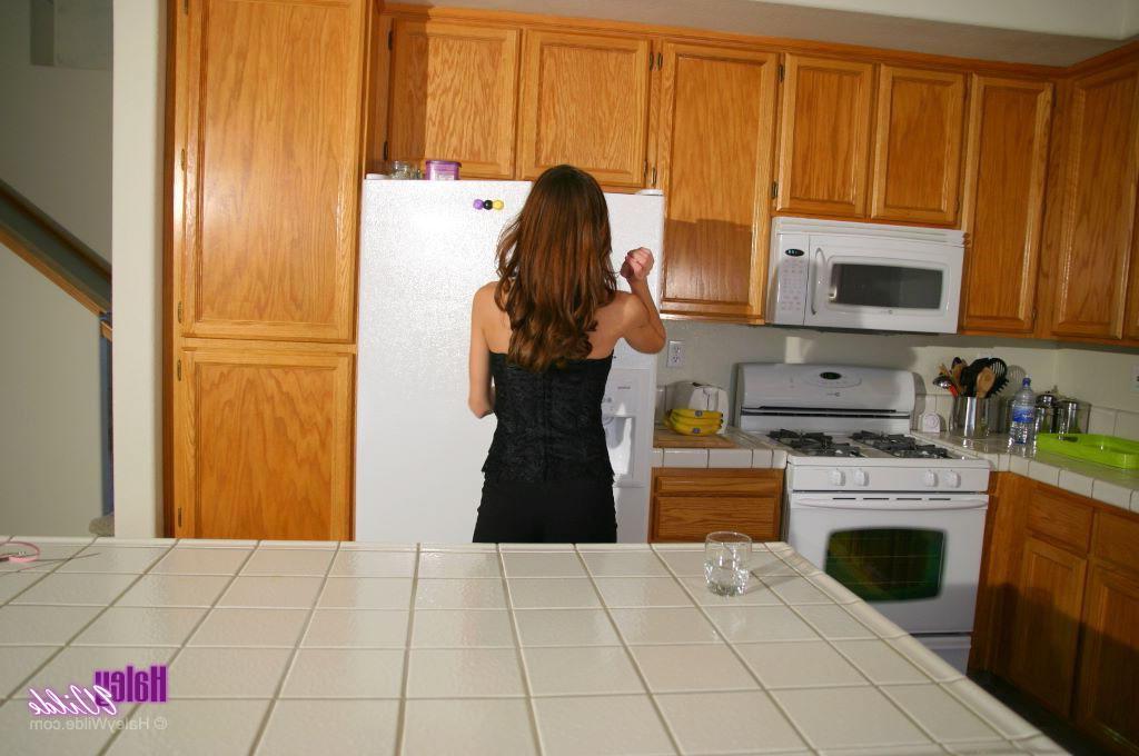 20P Pictures of Haley Wilde getting nude in the kitchen