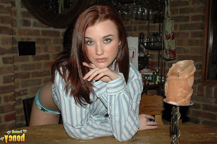 20P Pictures of Heidi teasing in a man-shirt