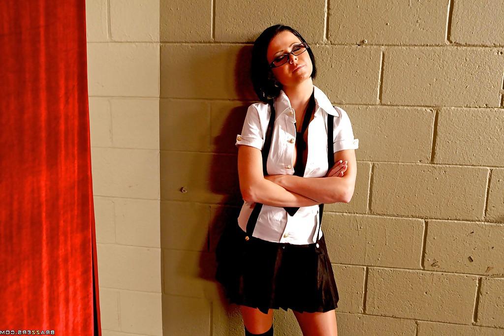 16P Sexy teen in glasses and school uniform Loni Evans drilled hard