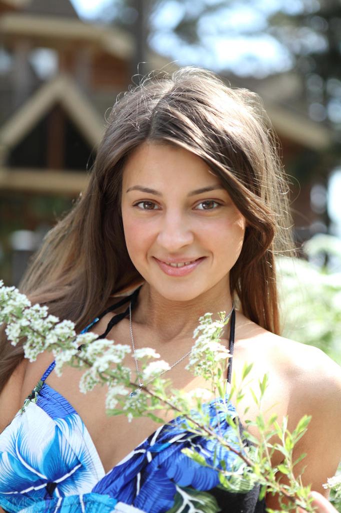 12P Cute teen Melena A fingering ass in the woods & baring huge nipples
