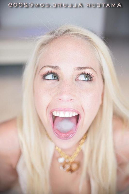 16P Blonde teen beauty sucking cock eats mouthful of jizz
