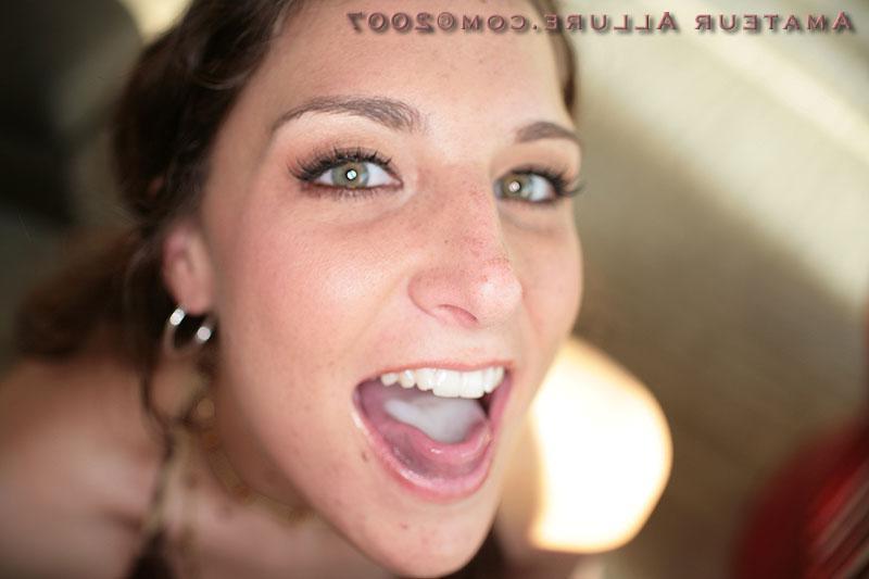 16P Brunette college cutie Jennifer sucks cock and eats jizz