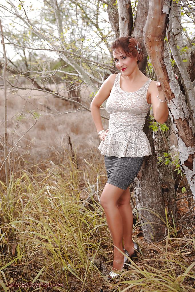16P Roni gets horny in the woods and starts playing with her pussy