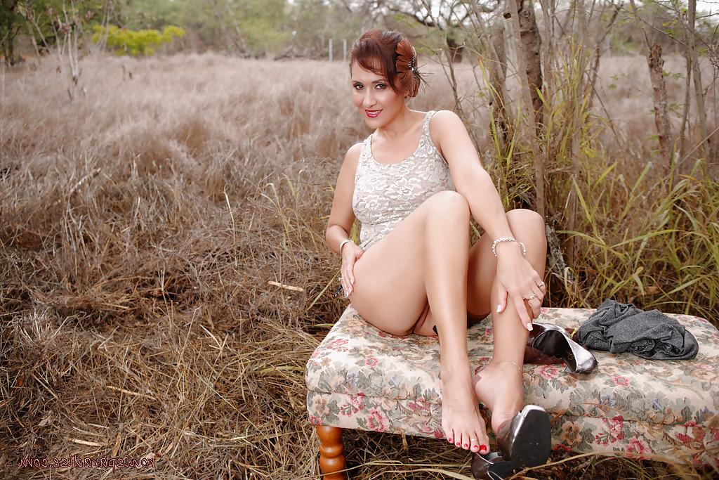 16P Roni gets horny in the woods and starts playing with her pussy