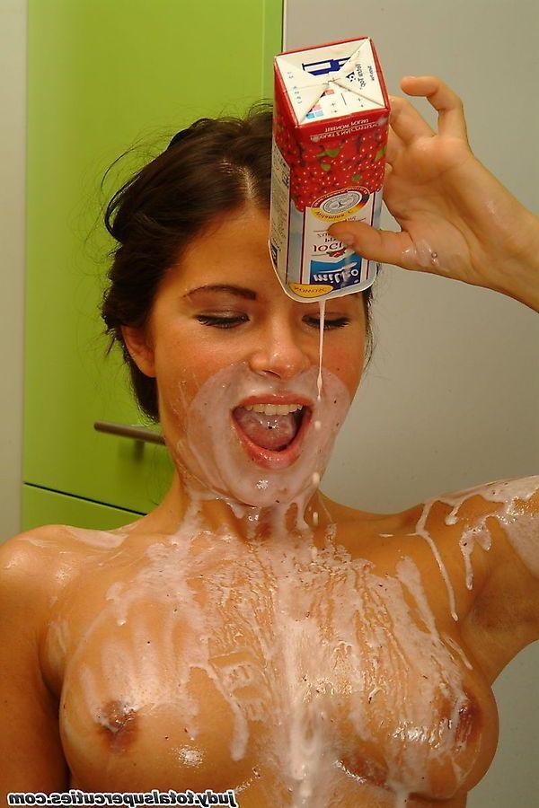 20P Pictures of teen babe Judy going nuts with the milk