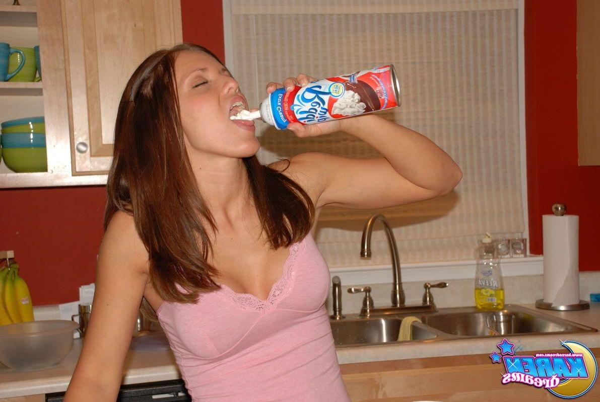 20P Pictures of teen Karen Dreams getting kinky with the food