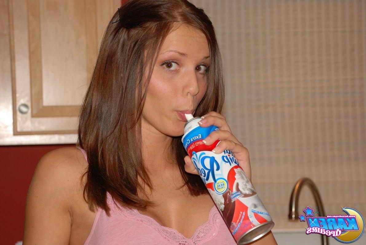 20P Pictures of teen Karen Dreams getting kinky with the food