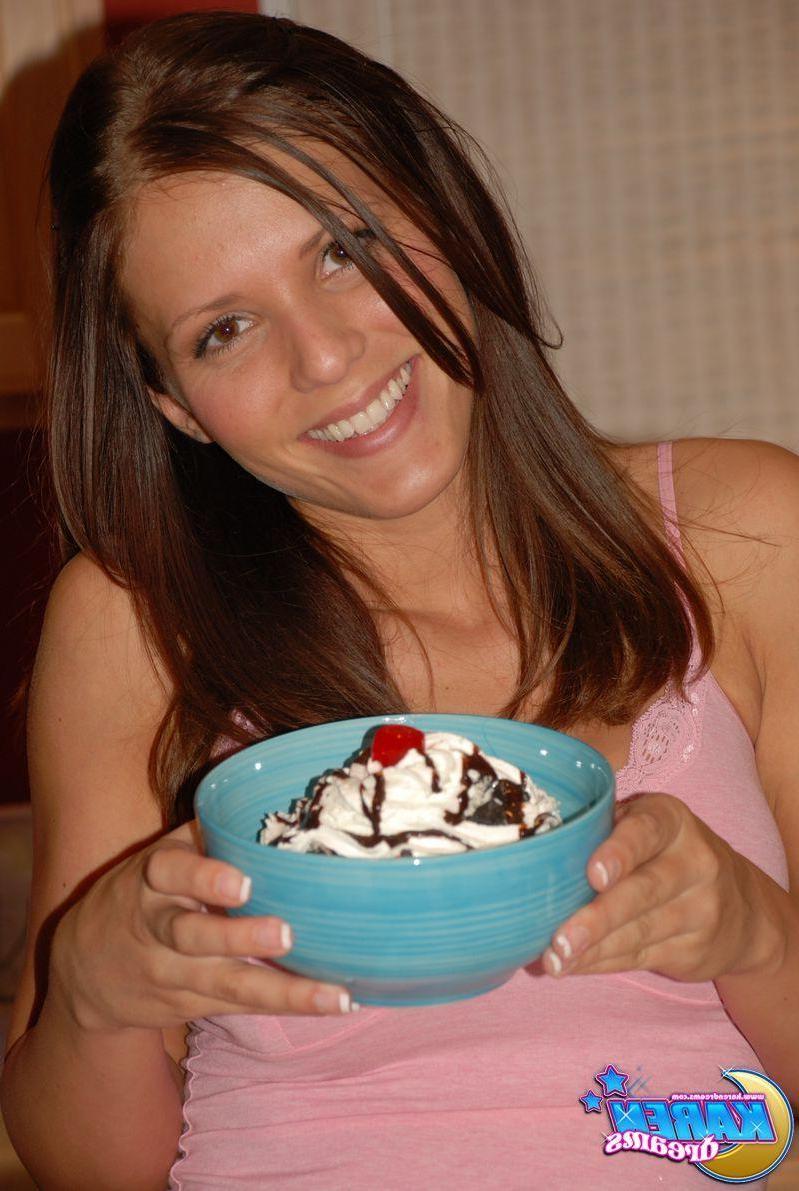 20P Pictures of teen Karen Dreams getting kinky with the food