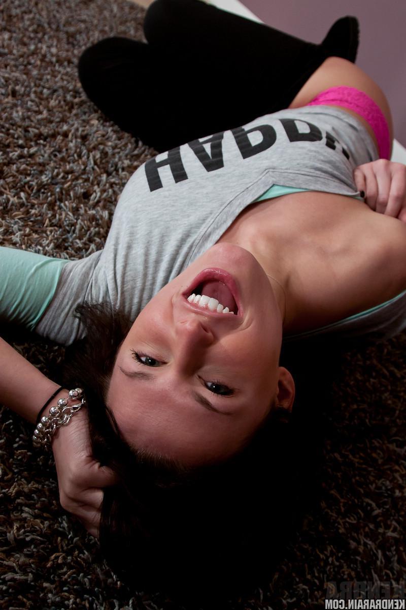 16P Hot girl Kendra Rain strips and teases in her sexy pink panties