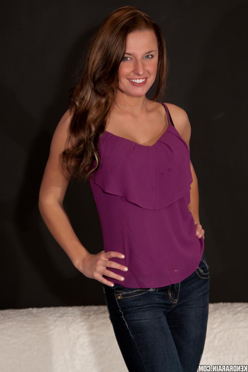 16P Hot teen girl Kendra Rain takes off her purple top and teases in her panties