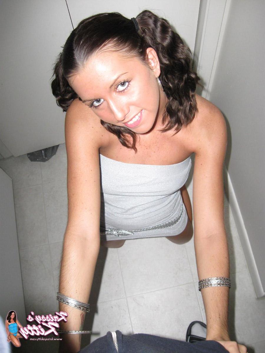 20P Pictures of teen chick Krissy's Kitty on her knees sucking cock