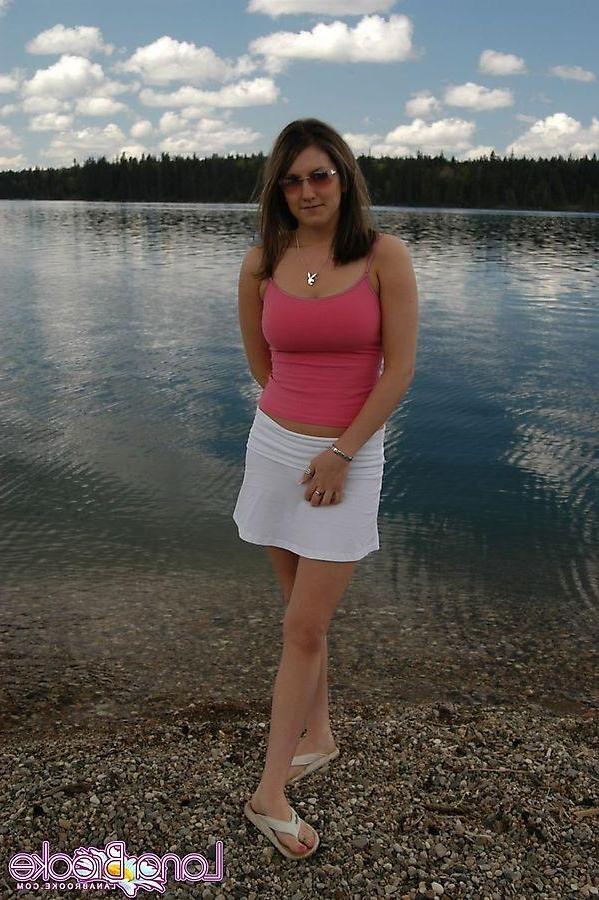 20P Pictures of teen Lana Brooke flashing her tasty tits by the lake
