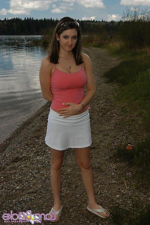 20P Pictures of teen Lana Brooke flashing her tasty tits by the lake
