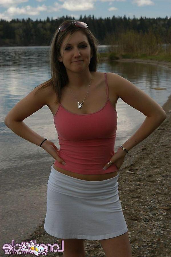 20P Pictures of teen Lana Brooke flashing her tasty tits by the lake
