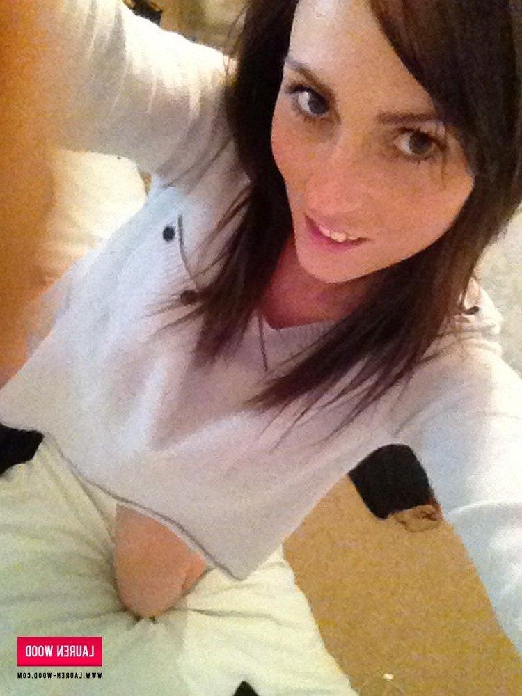 12P Lauren Wood strips off her gray top and lingerie