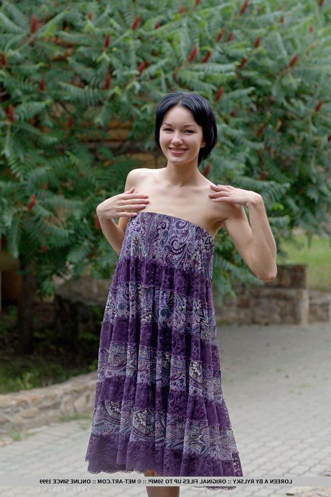 18P Beautiful girl Loreen A strips out of her purple dress to reveal her stunning pussy