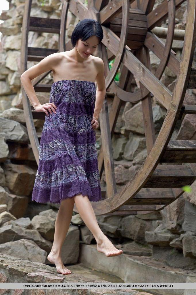 18P Beautiful girl Loreen A strips out of her purple dress to reveal her stunning pussy
