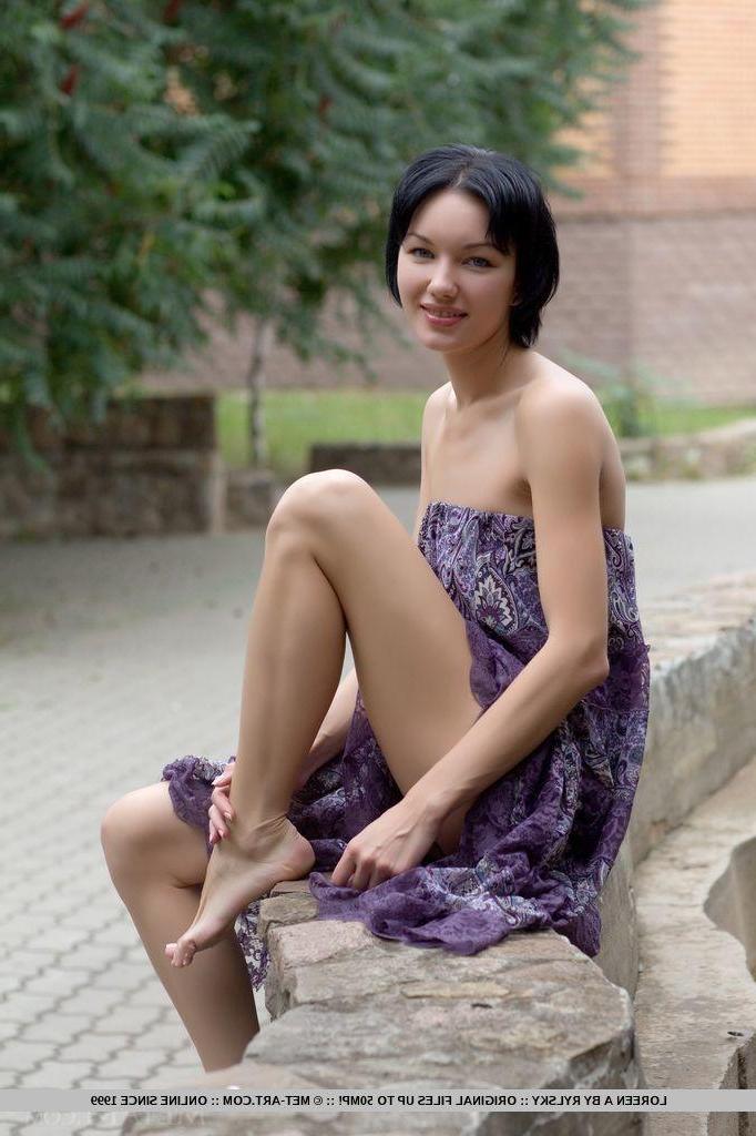 18P Beautiful girl Loreen A strips out of her purple dress to reveal her stunning pussy