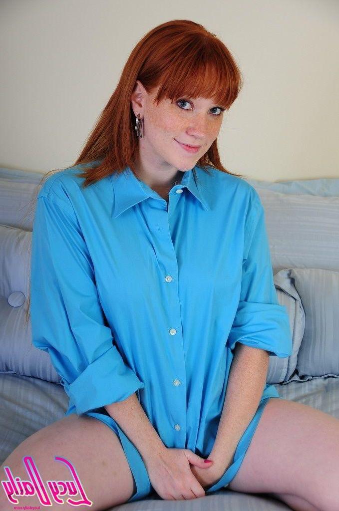 20P Pictures of teen star Lucy Daily toying her tight redhead pussy
