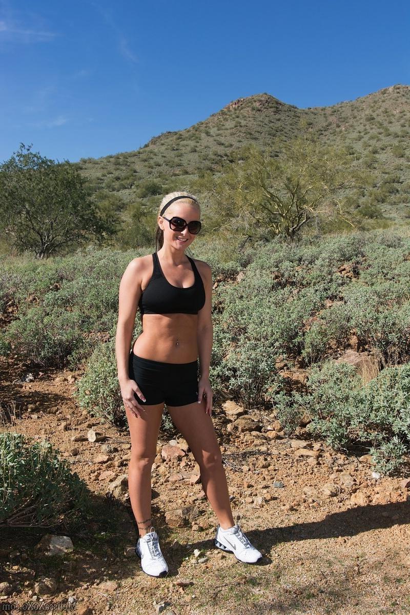 15P Hot blonde babe Melissa gets hot on her hike and takes her clothes off